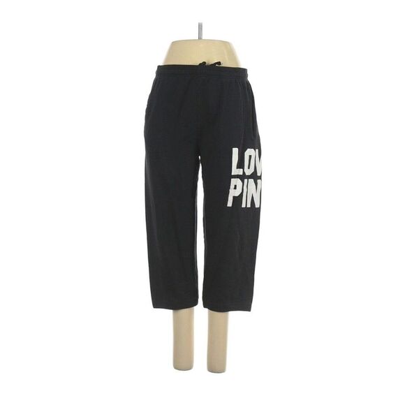 VICTORIA'S SECRET PINK Solid Black Crop Jogger Athleisure Sweatpants - S - Picture 1 of 2